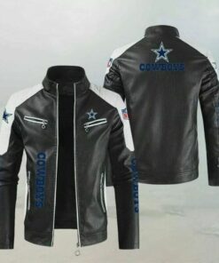 Dallas Cowboys Men's Stand-up Collar Block Slim-fit Leather Jacket