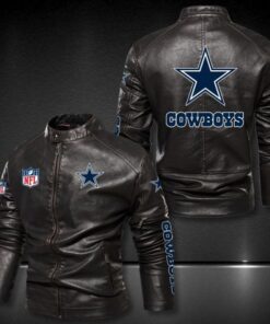 Dallas Cowboys Men's Stand-up Collar Leather Jacket