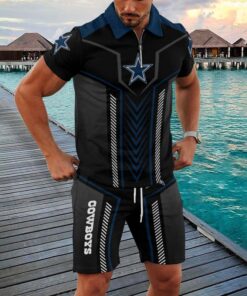 Dallas Cowboys Zip Polo Shirt And Shorts Two-Piece Suits