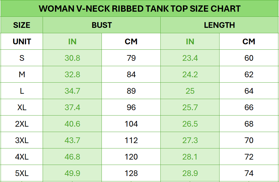 WOMAN V-NECK RIBBED TANK TOP SIZE CHART